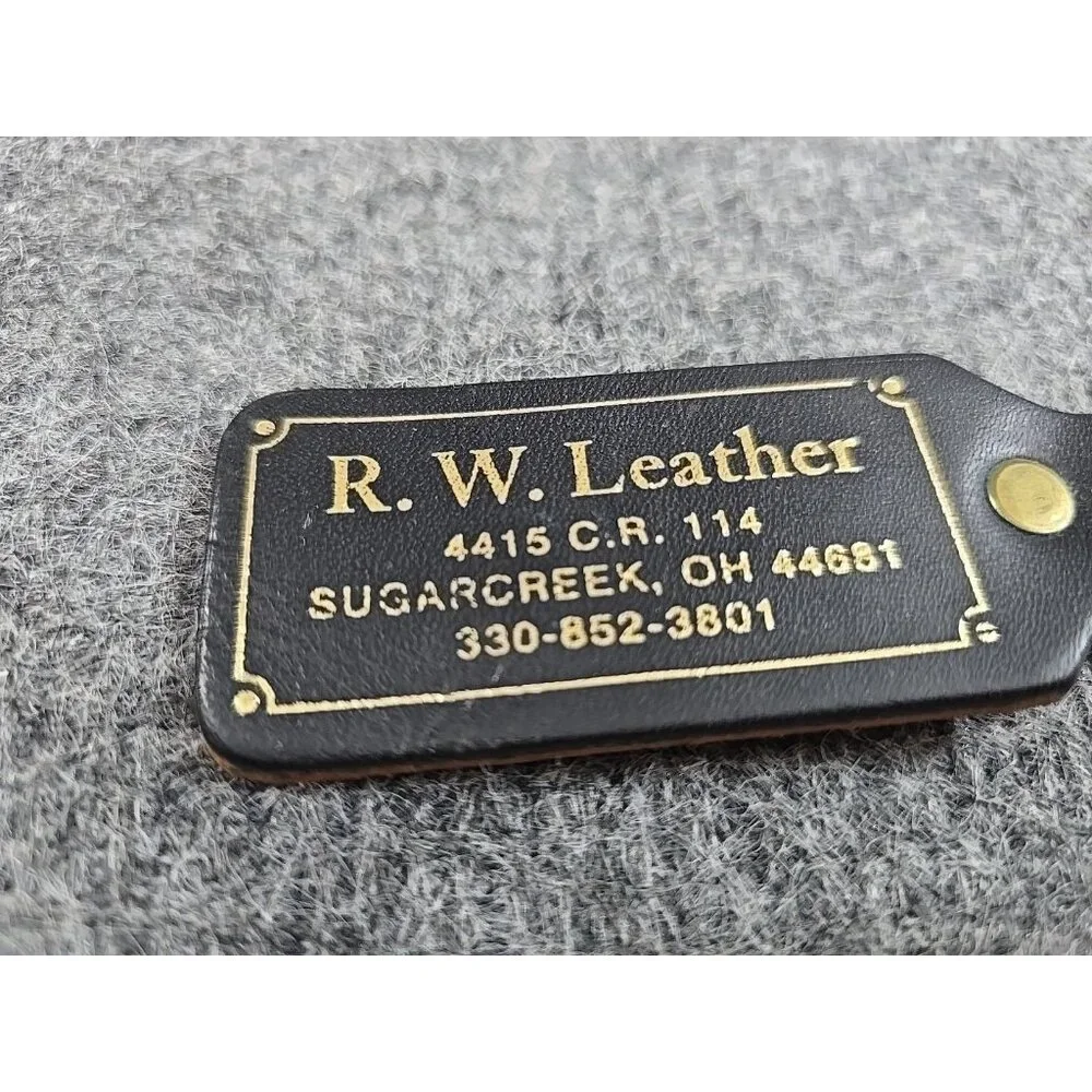 Vintage Keychain RW Leather Sugarcreek OH Blue Metal Ring